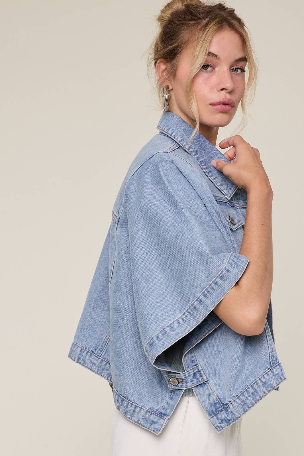 the throw on denim poncho jacket