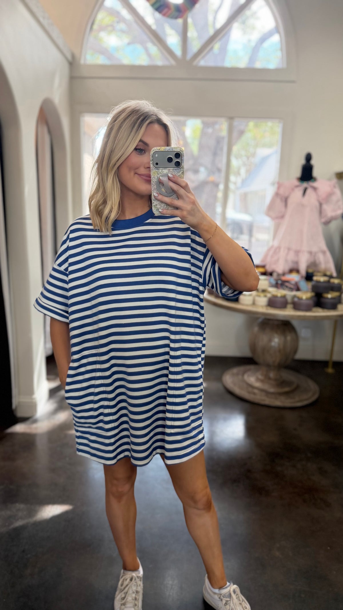 on the go striped tshirt dress