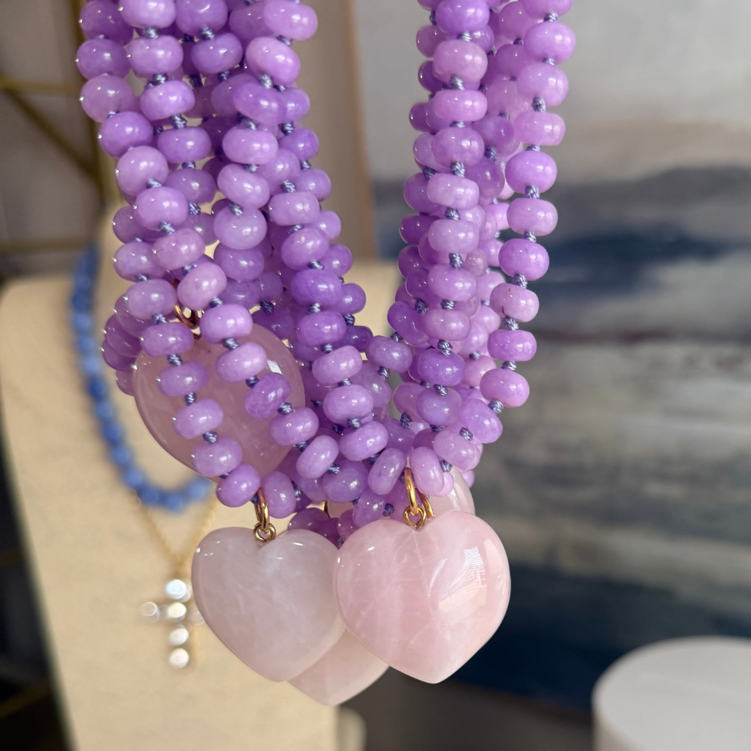 lila heart beaded necklace