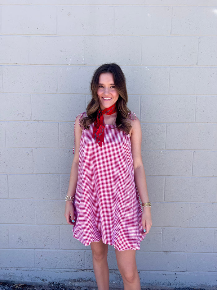 charlie bubble hem gingham mini dress