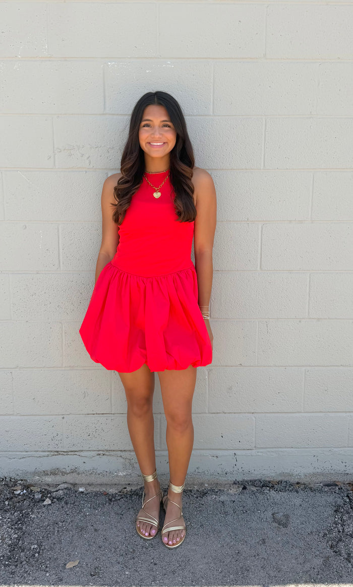a little spice bubble hem mini dress