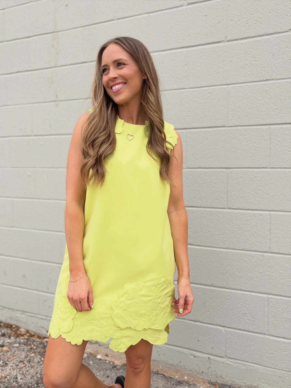 brighton 3D floral appliqué mini shift dress