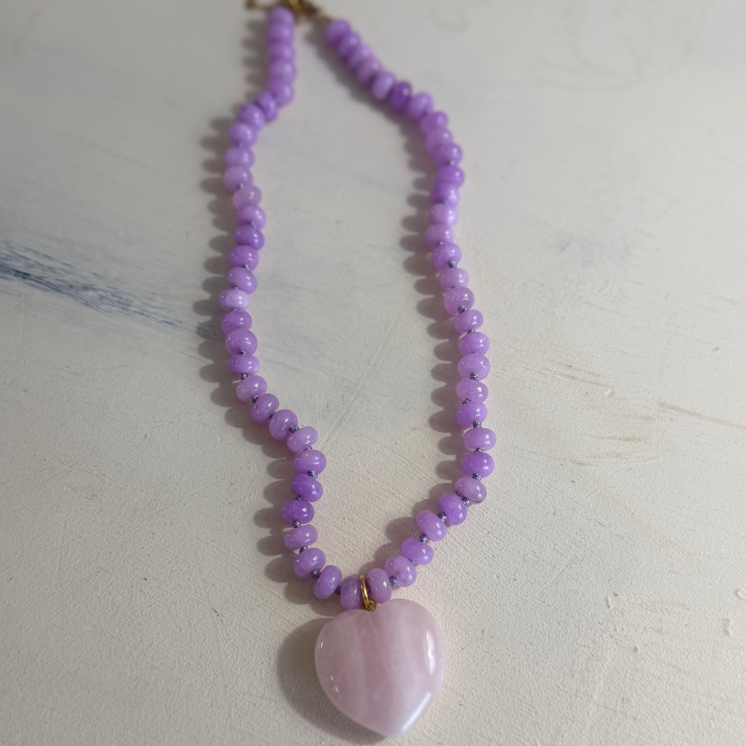 lila heart beaded necklace