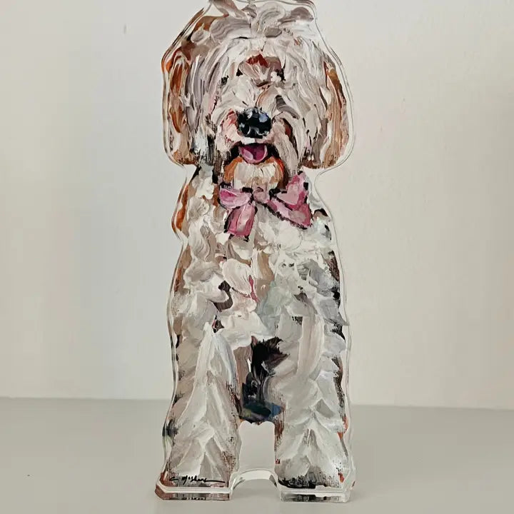 chelsea mcshane art | pink bow golden doodle acrylic cutout