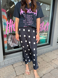 something to talk about polka dot satin midi skirt