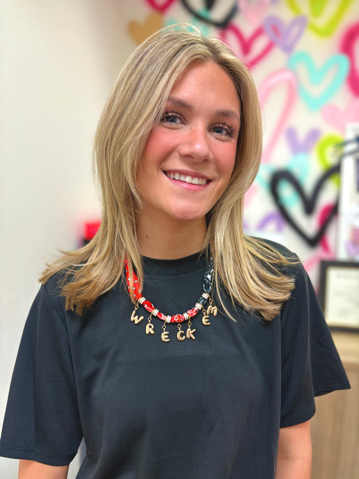 tech game day bubble letter scarf necklace