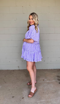lakin swing mini dress - violet check