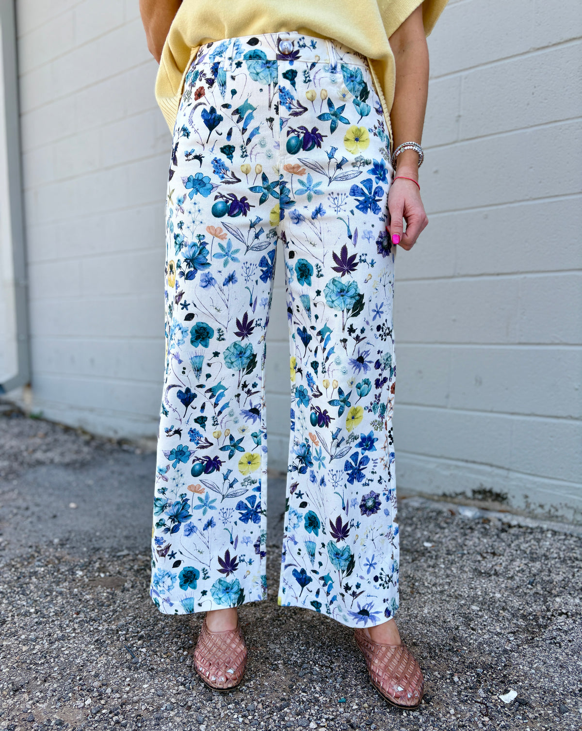 spring blooms printed denim