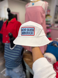 god bless america white bucket hat