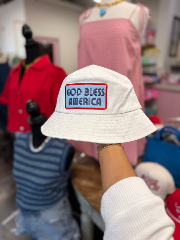 god bless america white bucket hat