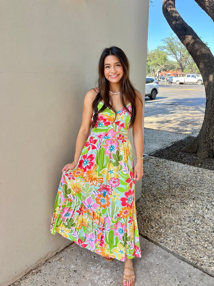 ivy floral cut-out midi dress