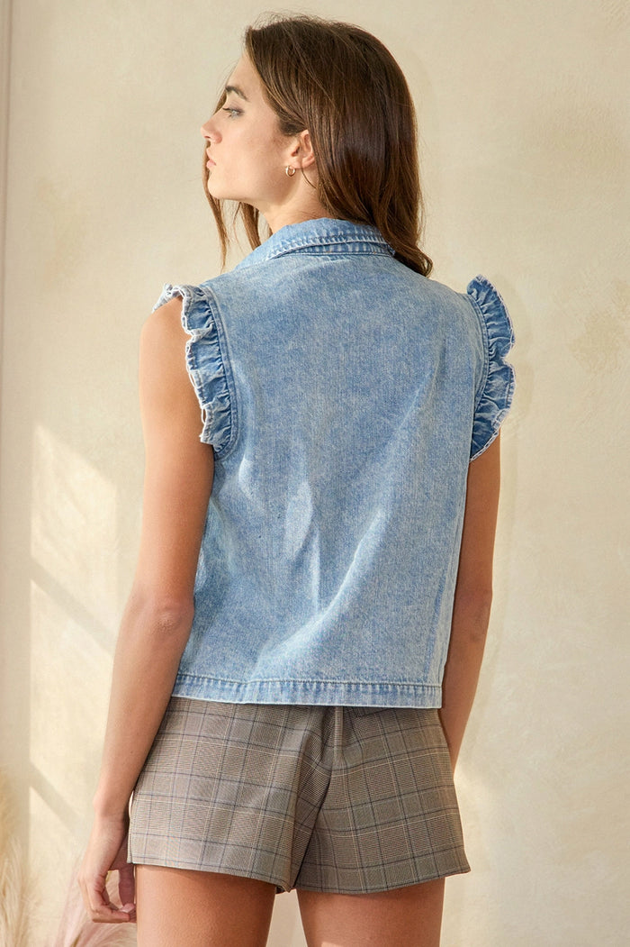 denim ruffle tank/vest