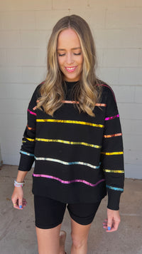 black sequin stripe crewneck