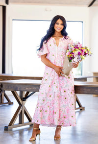 talulah pink blossom sequin maxi dress