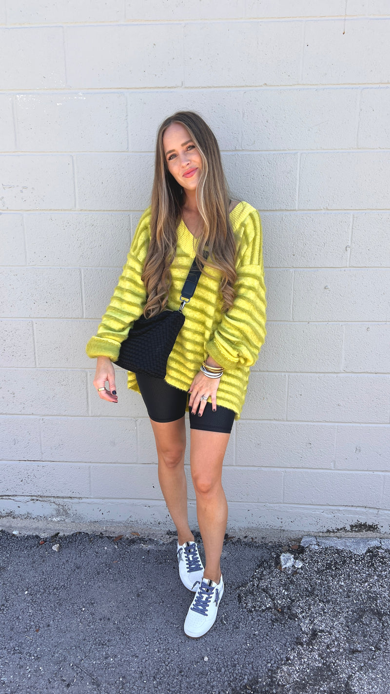 double take fuzzy stripe sweater | FINAL SALE