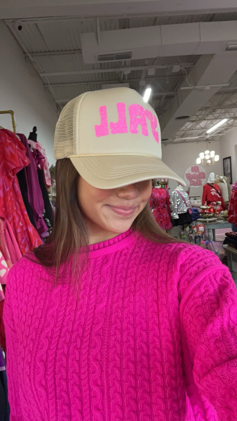 pink glitter yall foam trucker hat