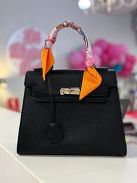 millie black top handle bag w/ scarf
