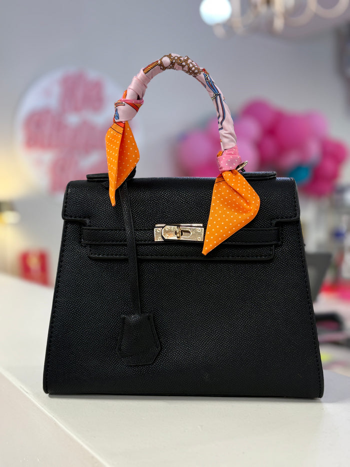 millie black top handle bag w/ scarf