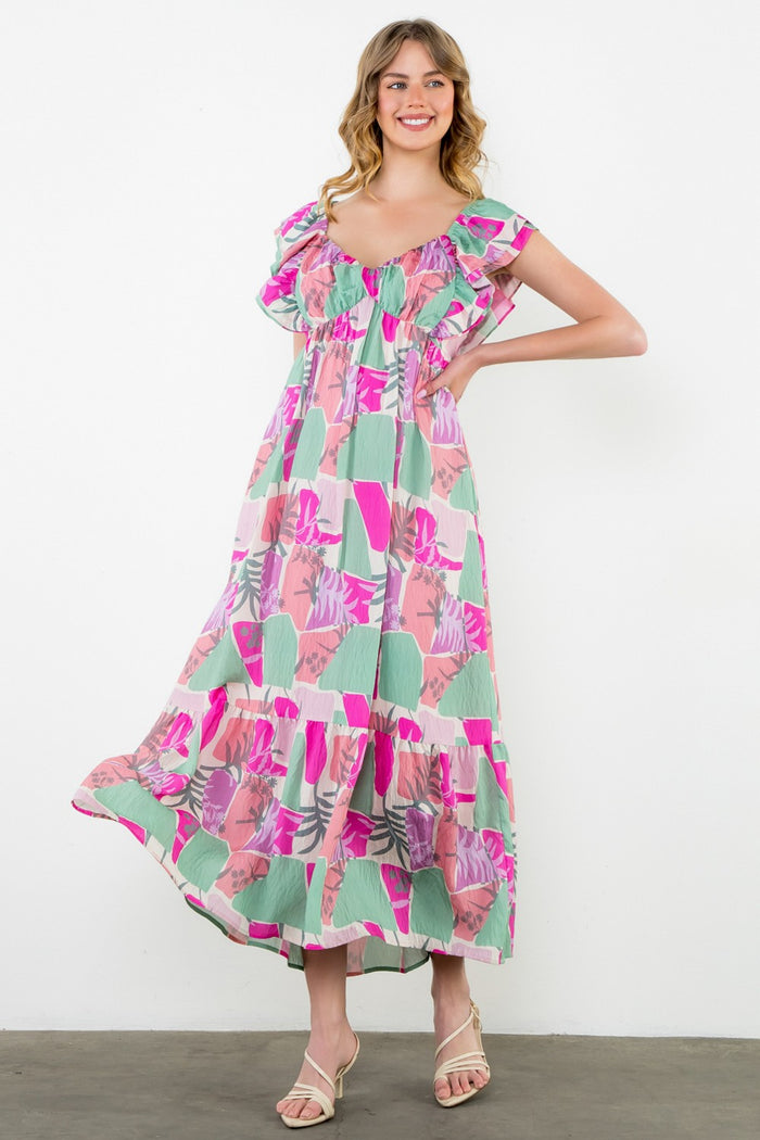 in depth printed maxi dress