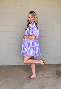 lakin swing mini dress - violet check