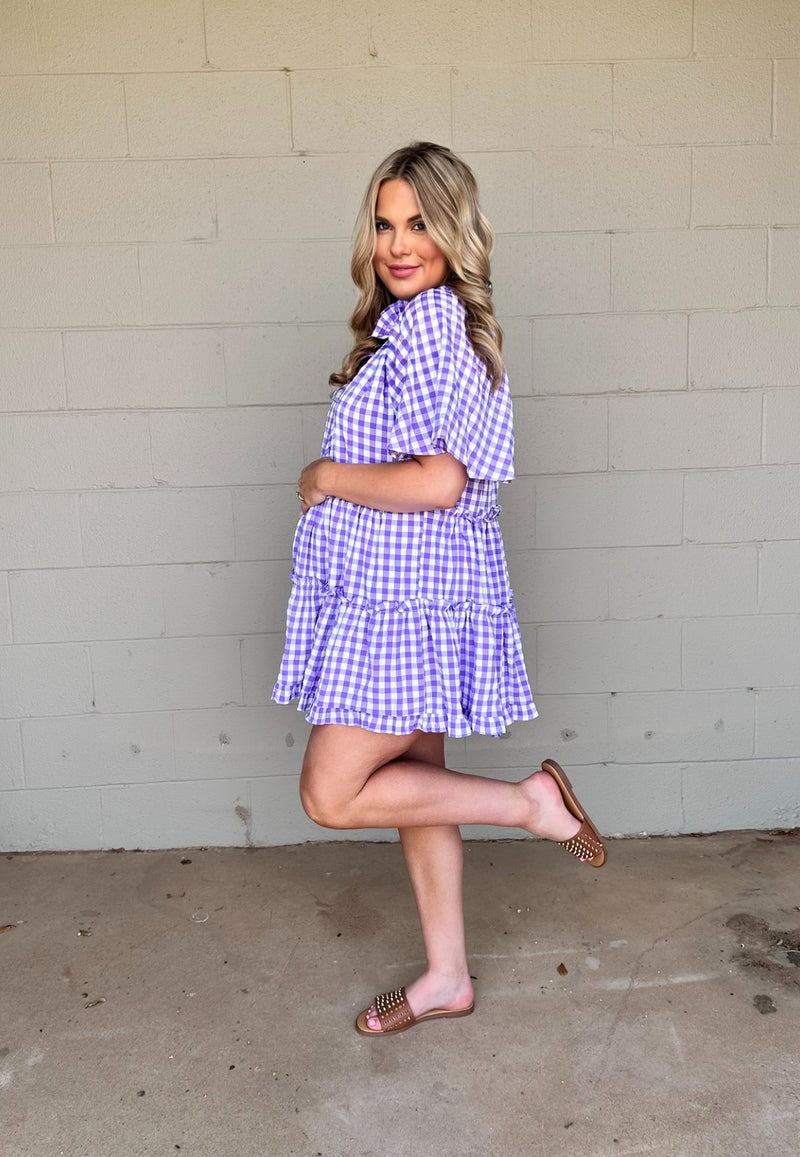 lakin swing mini dress - violet check