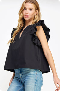 flutter ruffle sleeve poplin top