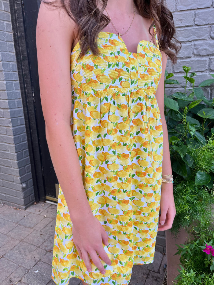 daisy yellow floral mini dress
