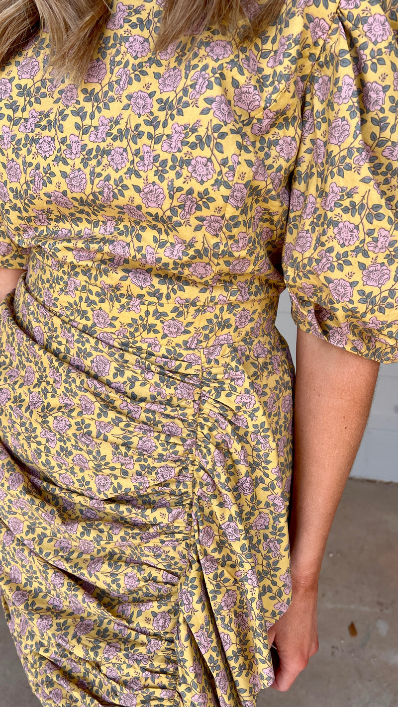 alex puffed sleeve mini dress | mustard