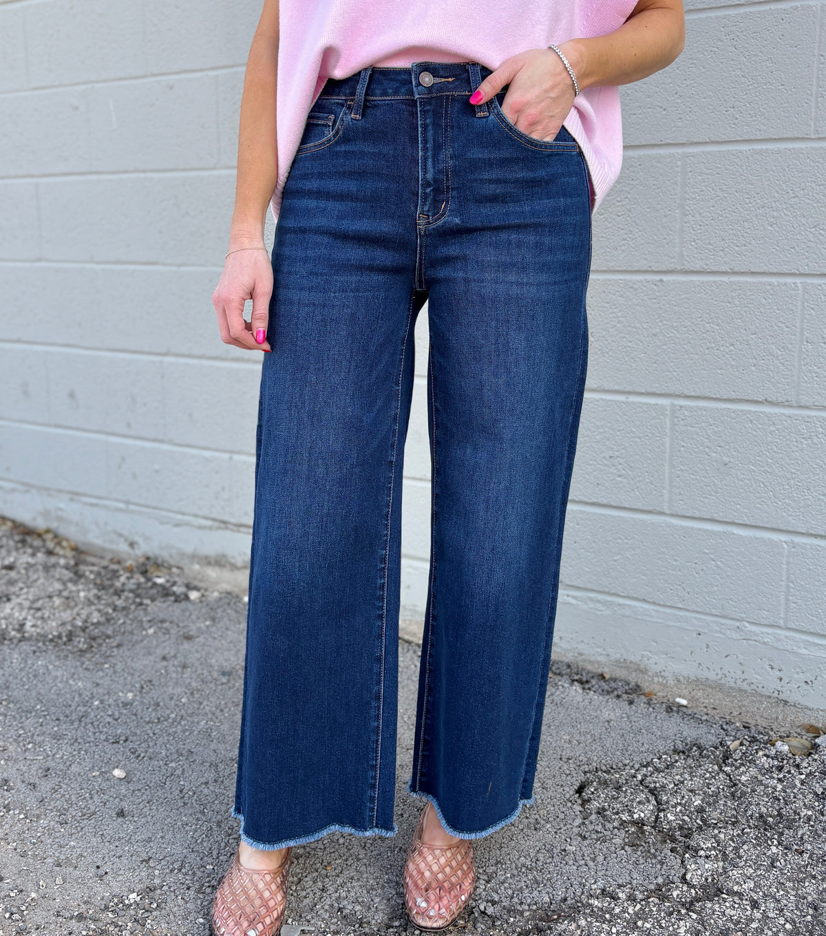 thank me later dark-wash denim