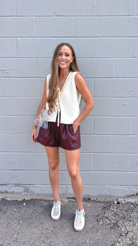 kathleen faux leather shorts | burgundy