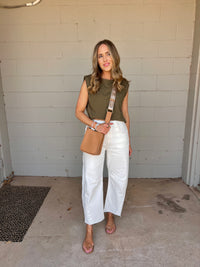 sleeveless power shoulder top