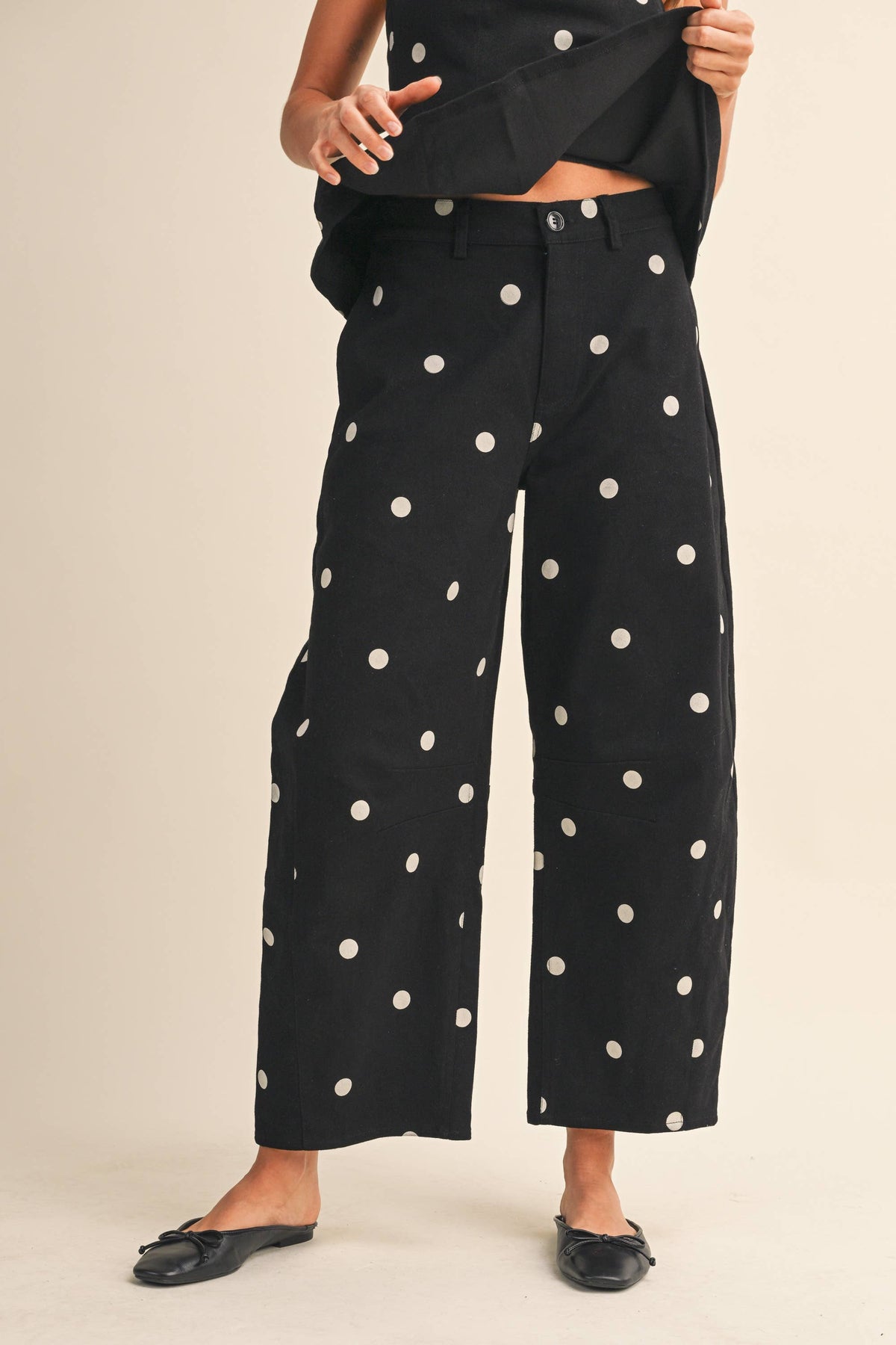 dot to dot polka dot peplum + barrel set