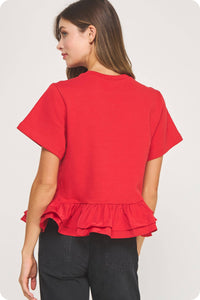 logan mixed media peplum top