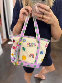 good things embroidered canvas crossbody bag