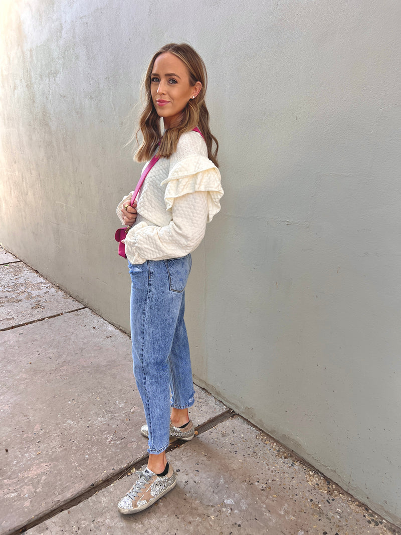 ruffle shoulder knit sweater top | FINAL SALE