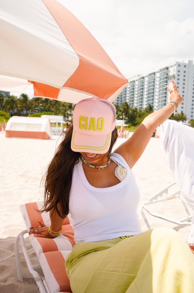 ciao pink canvas trucker hat