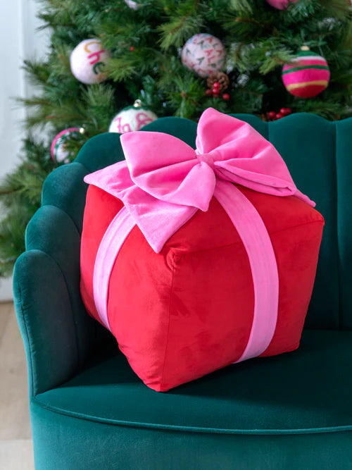 red gift box pillow | large