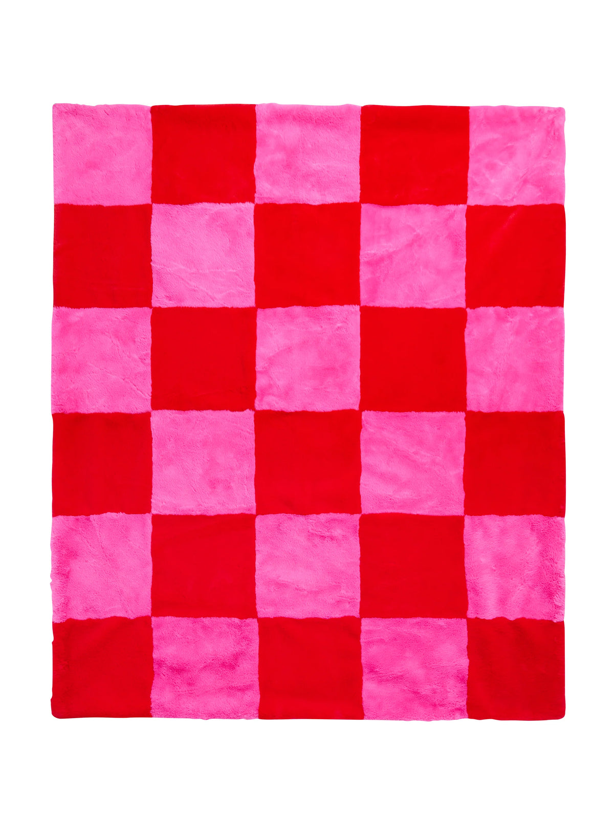 pink + red check faux fur blanket
