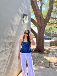 give it a go peplum denim top