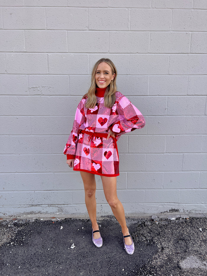 sequin hearts plaid skirt