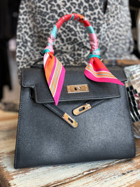 millie black top handle bag w/ scarf