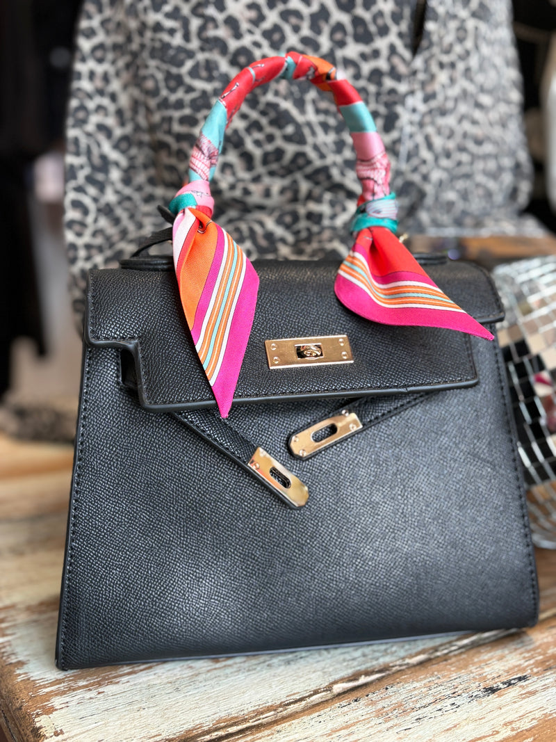millie black top handle bag w/ scarf