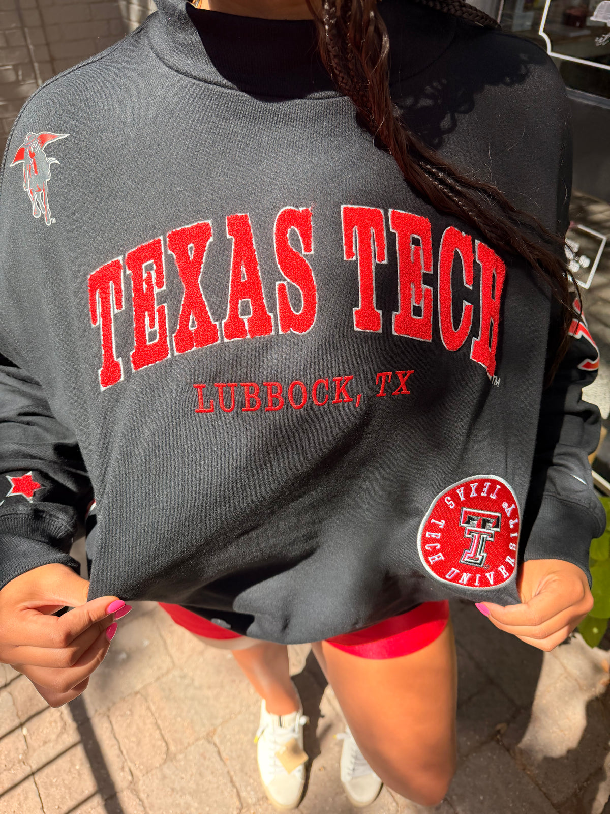 texas tech all over scatter oversized funnel neck