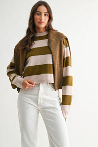 olive stripe cropped sweater