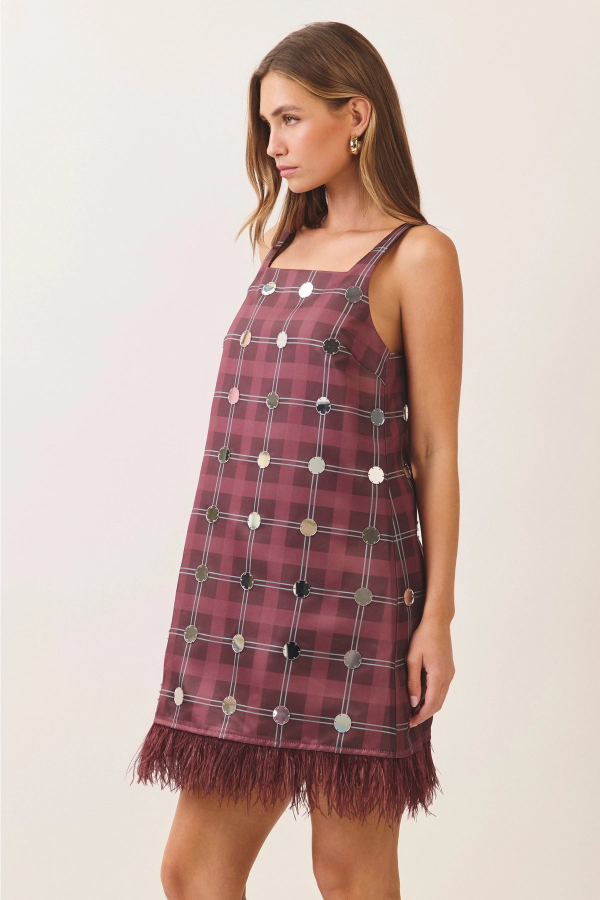 highly recommend embellished feather trim dress