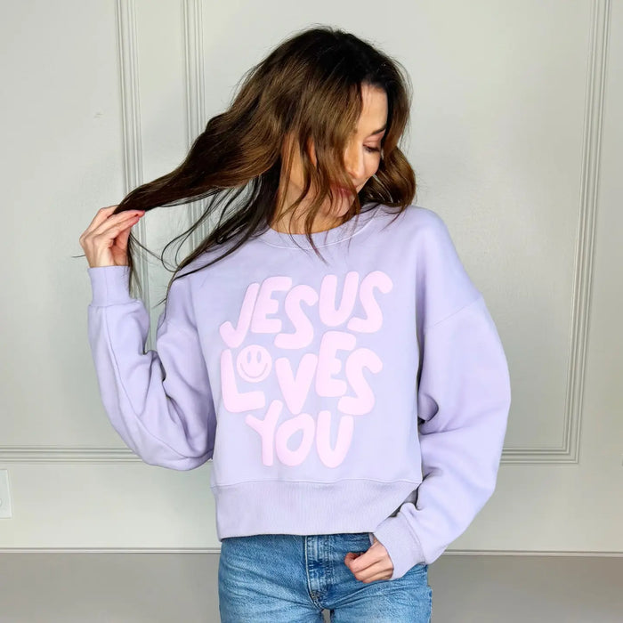 jesus loves you cropped sweatshirt