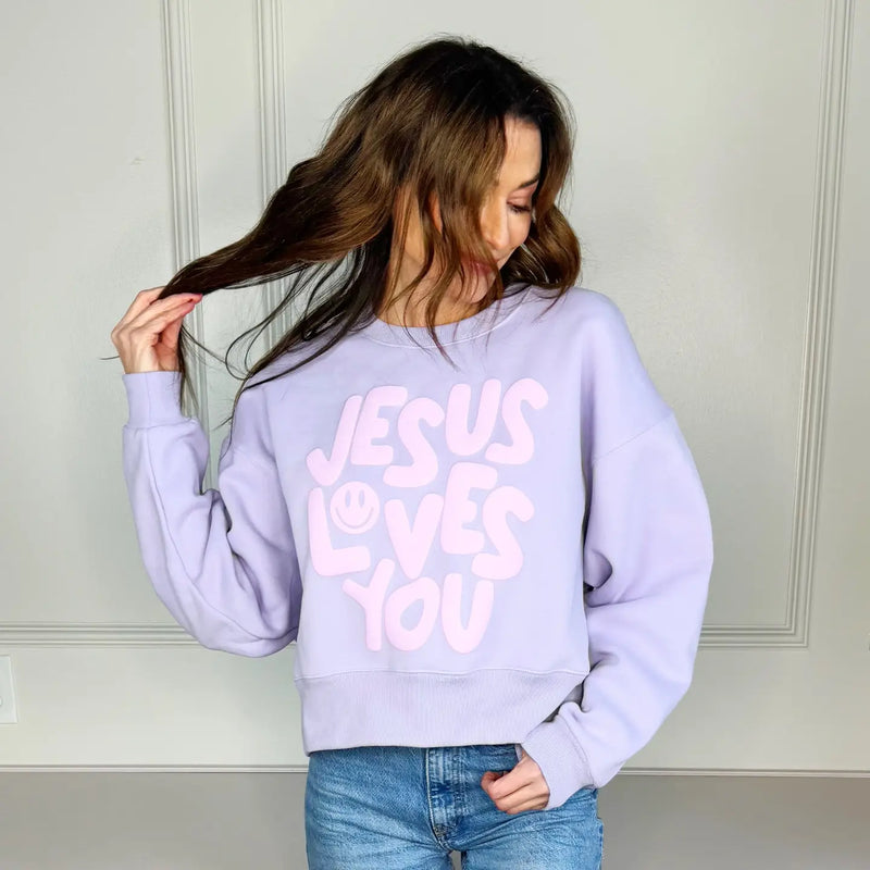 jesus loves you cropped sweatshirt