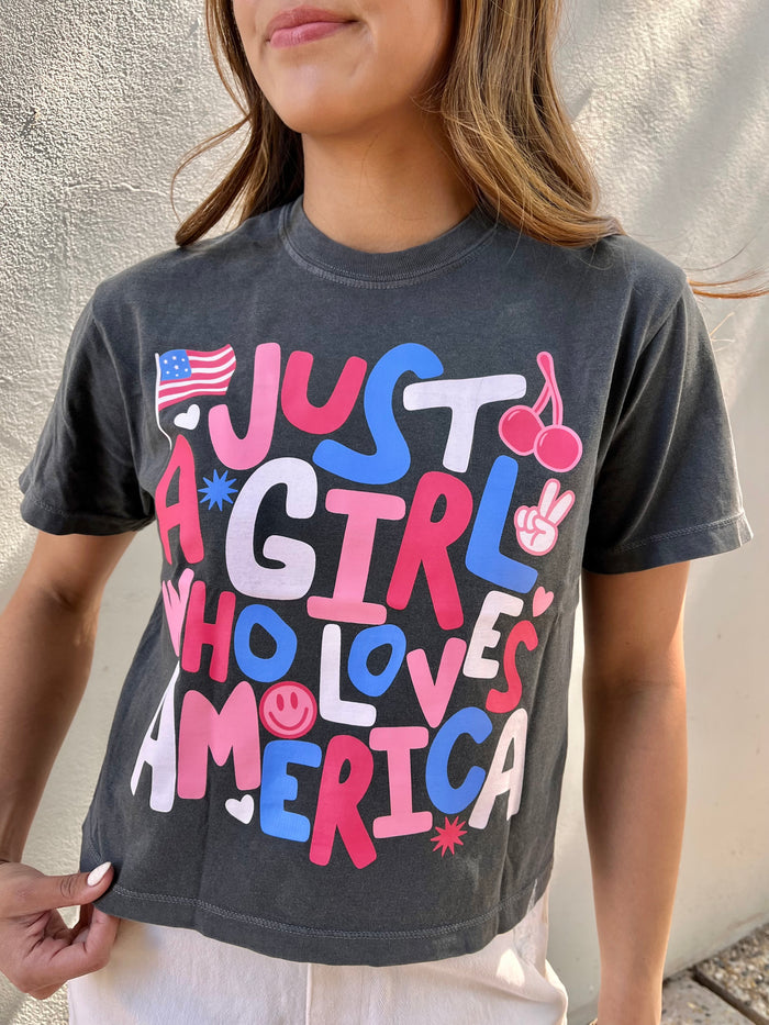 just a girl who loves america cropped tee