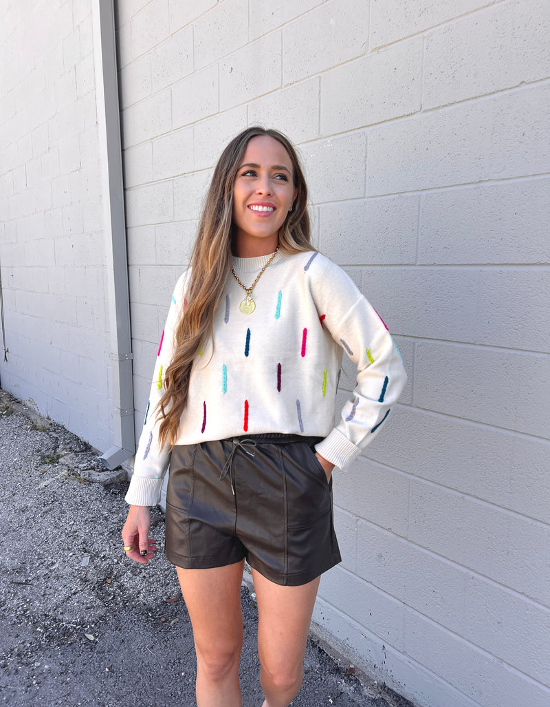 make it count drawstring faux leather shorts