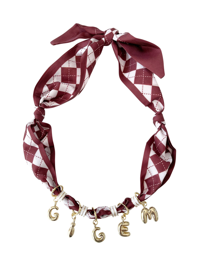 maroon game day bubble letter scarf necklace 